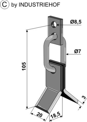 Couteau-Y avec maillon de chaîne et éclisse (Kubota)